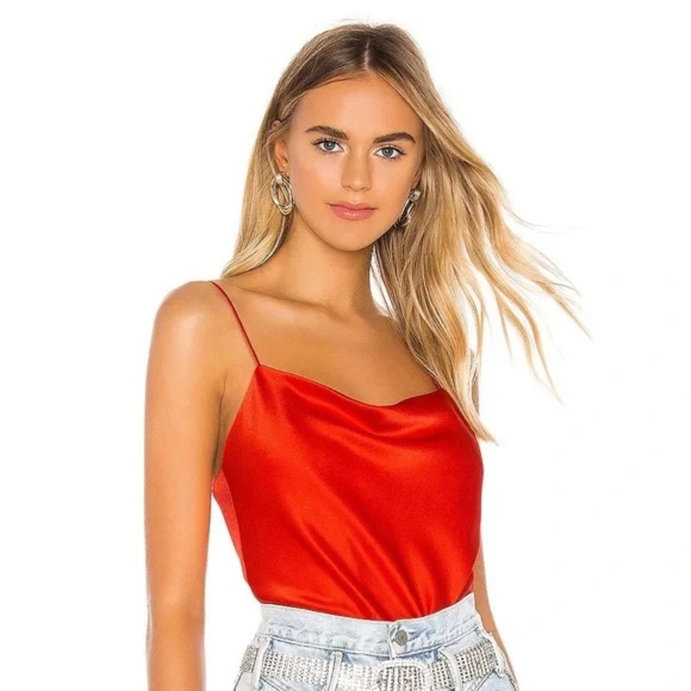 Alice + Olivia Vibrant Red Satin Camisole